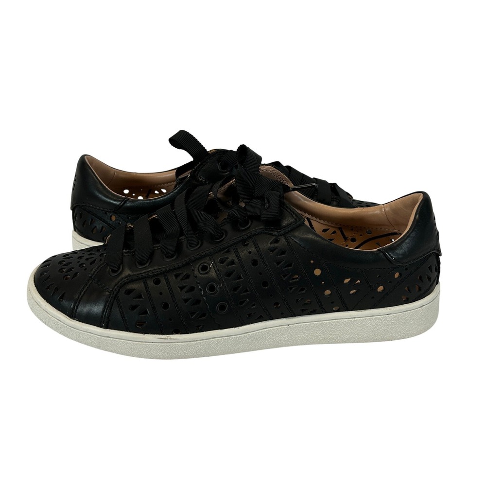 UGG 1092078 Black Leather Laser Cut Ribbon Lace Low Top Sneakers Womens 11